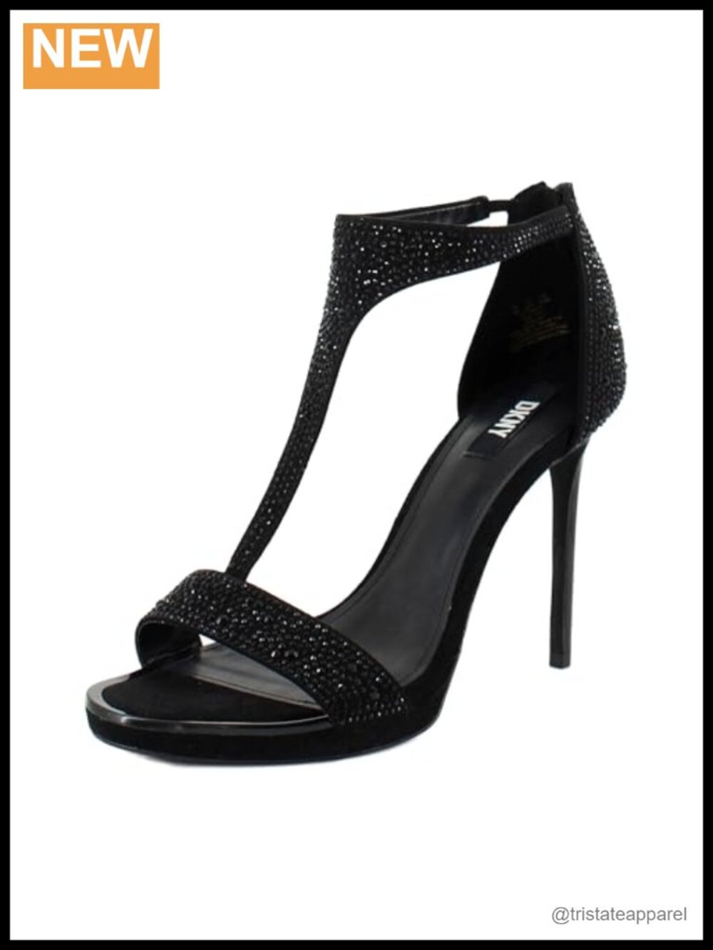 DKNY Dris T-Strap Studded Evening Heel Ankle Strap Buckle Sandal